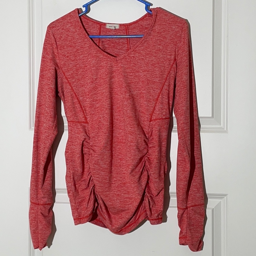 Pink Lotus Red Space Dye Yoga Top Ruched Large